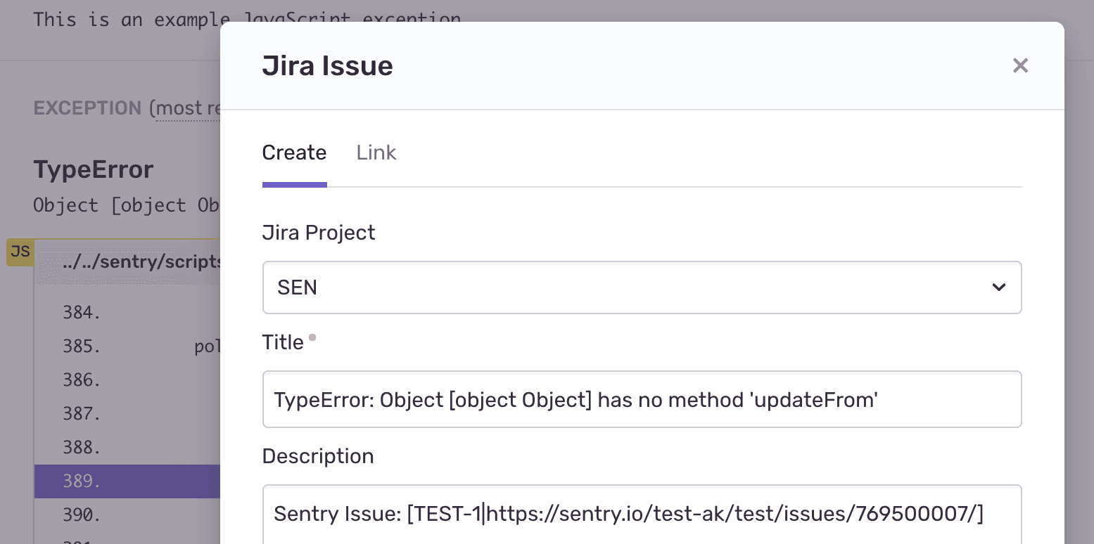 Create Jira issue form